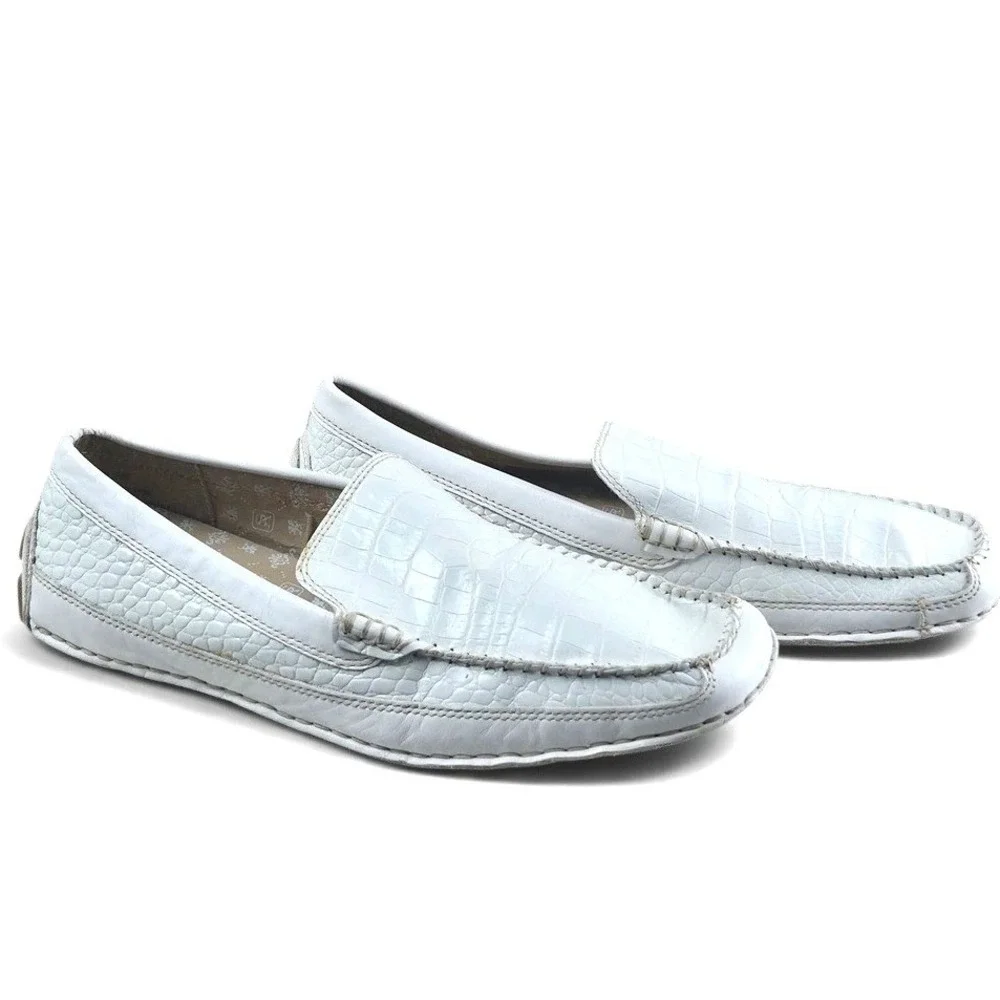 Stacy Adams Loafers Mens 9.5 White Excellent Croc Embossed Leather Driving Shoes